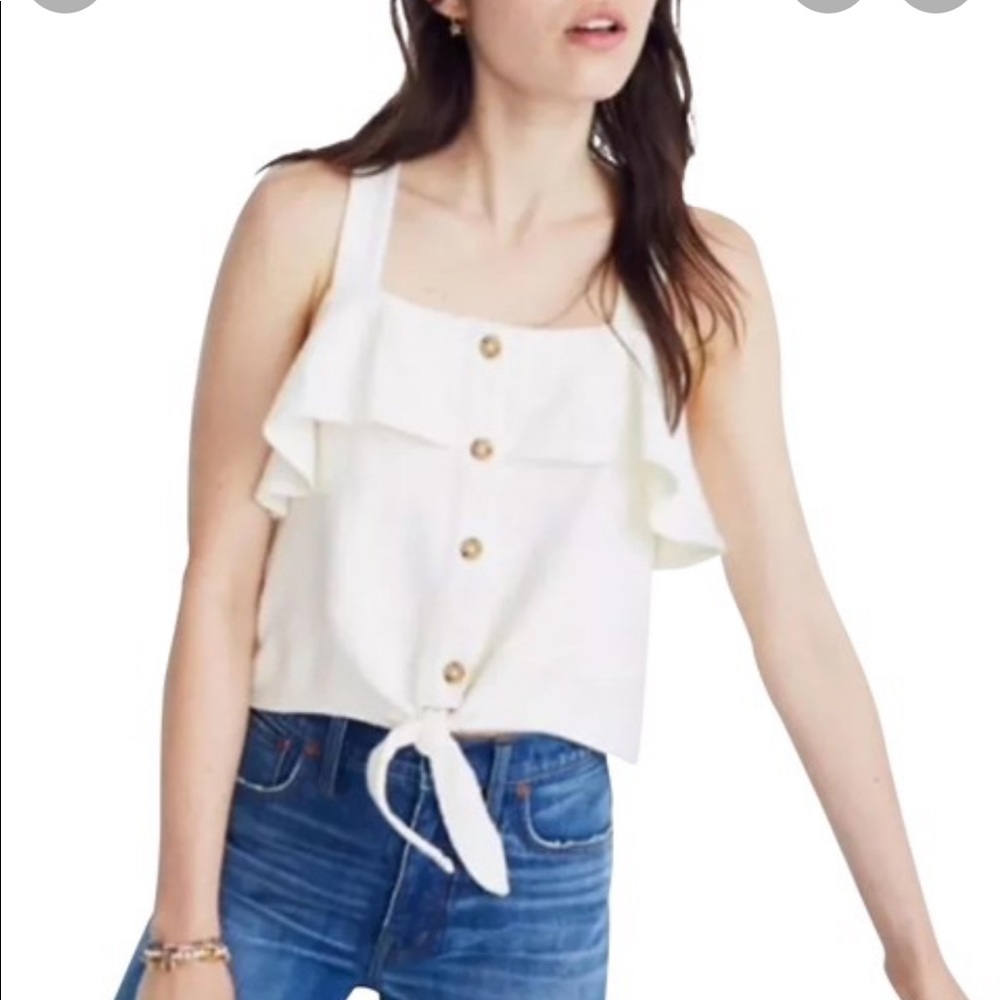 - Womens madewell white ruffle tank